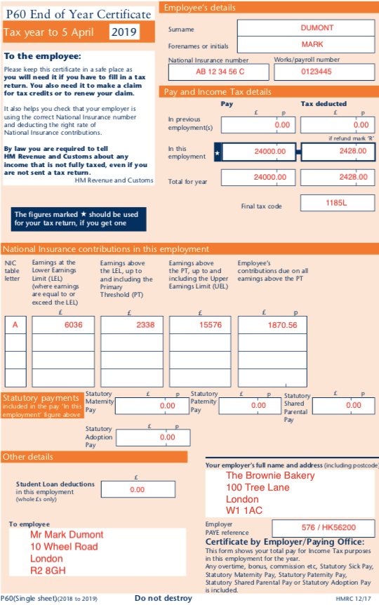 A P60 form outlines an employee's gross pay, tax paid and National Insurance contributions