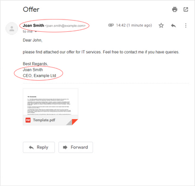 an e-signature used in an email