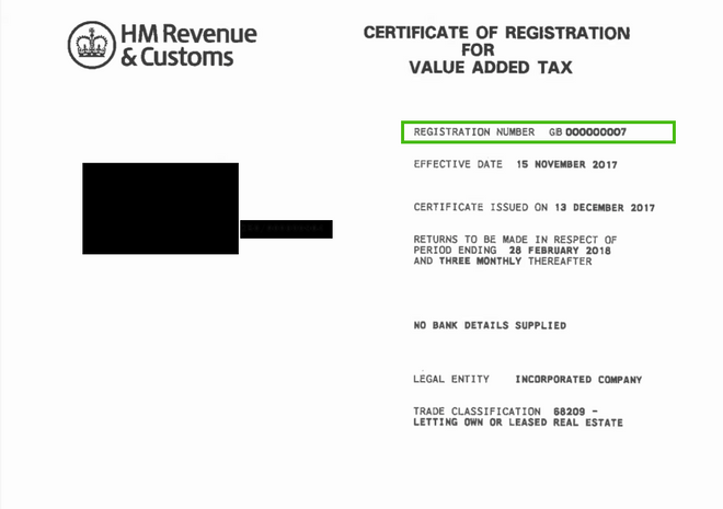 certificat de înregistrare în scopuri de TVA