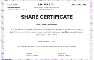 Sample of a Share Certificate in Singapore