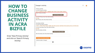 How to change business activity in ACRA BizFIle
