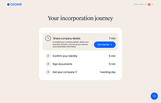 Step-by-step incorporation flow with e-KYC on mobile screen