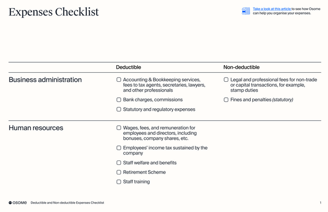 Deductible and Non-deductible Expenses Checklist - Osome Guides
